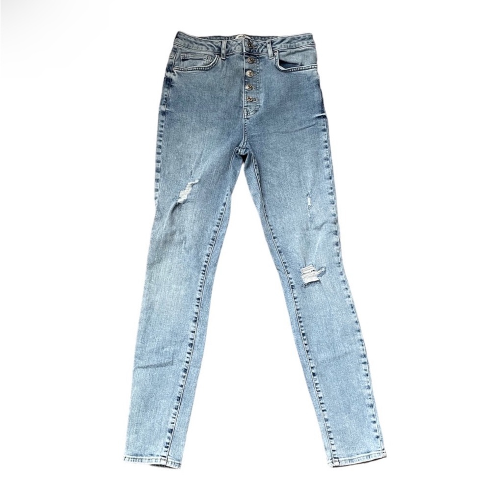Forever 21 High-Rise Distressed Skinny Jeans – Light Wash, Button Fly, Size 26